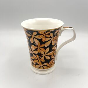 Dunoon Gold Leaf Coffee Mug Caroline Bessey Cup Black Gold Leaves Fall Cup